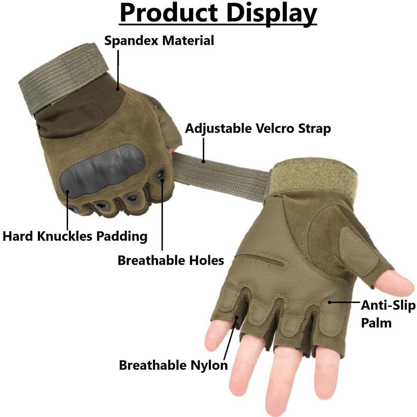 Tactical Half Finger Gloves – Hard Knuckle Sports & Outdoor Gym Gloves | Hiking, Cycling, Boxing, Motorcycle Riding, Shooting | Black