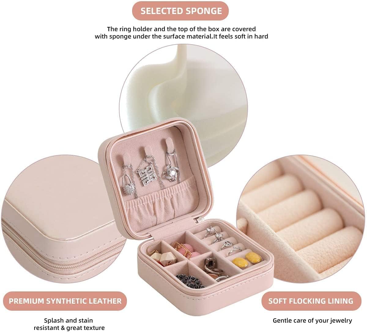 Premium Velvet Travel Jewelry Organizer Box (Blush Pink)