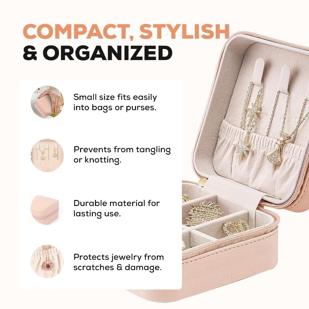 Premium Velvet Travel Jewelry Organizer Box (Blush Pink)