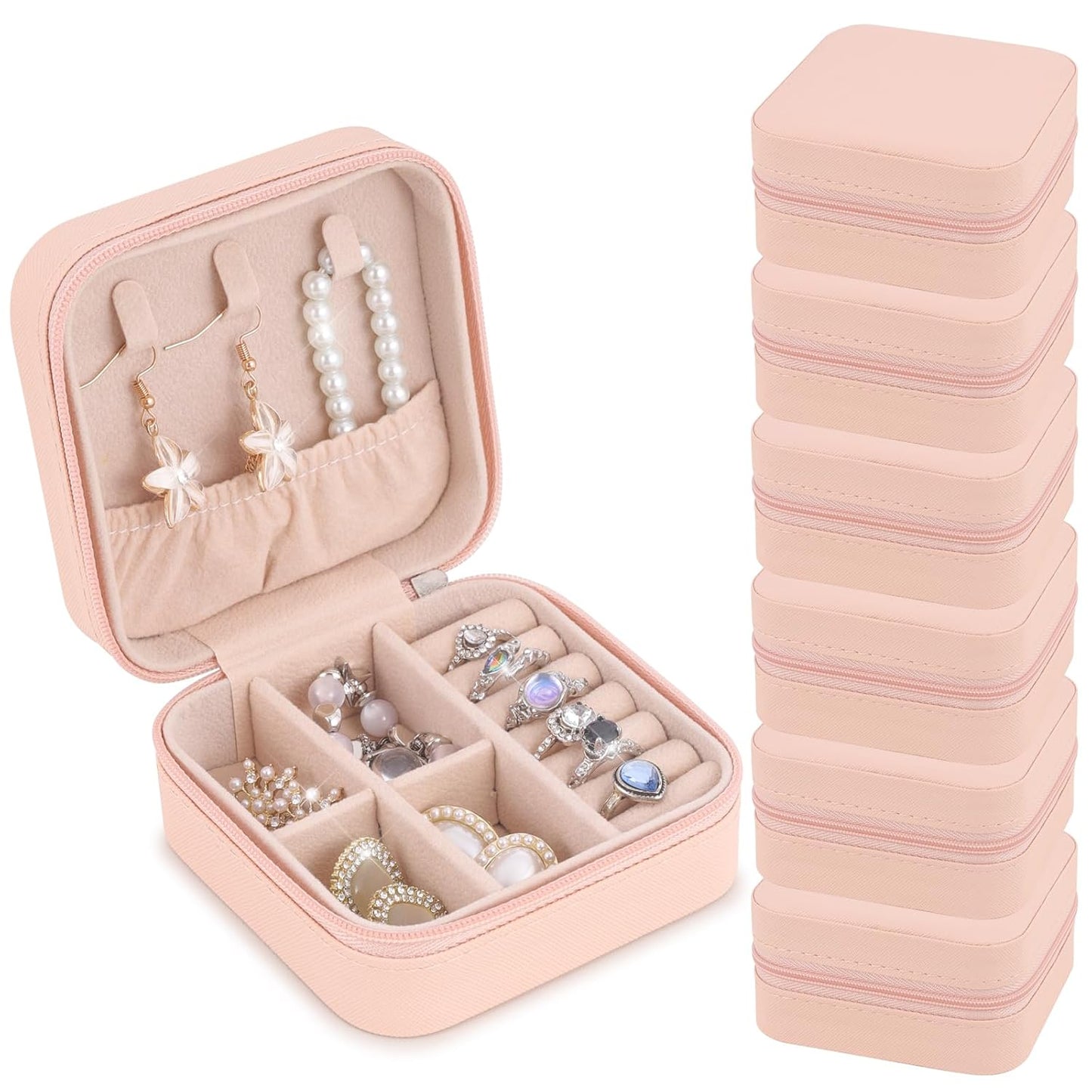 Premium Velvet Travel Jewelry Organizer Box (Blush Pink)