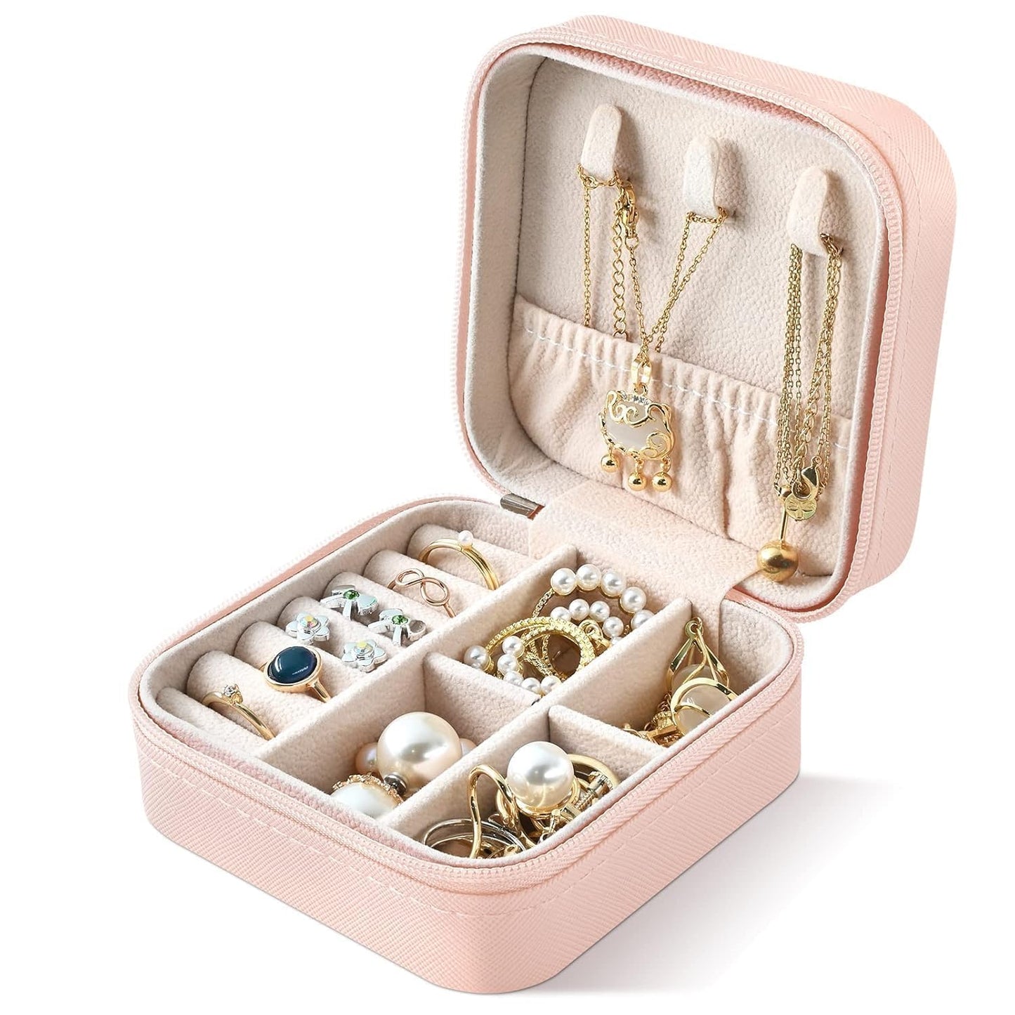 Premium Velvet Travel Jewelry Organizer Box (Blush Pink)
