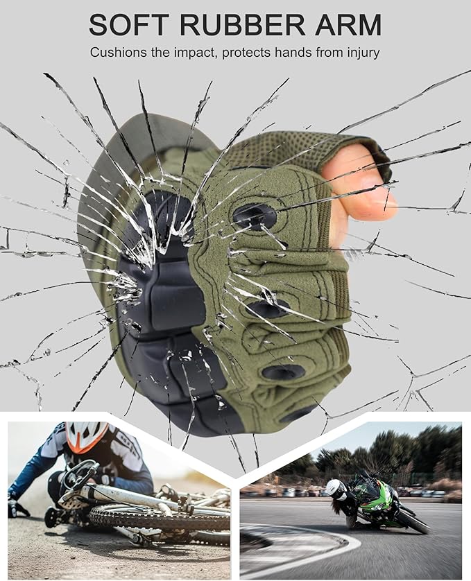 Tactical Half Finger Gloves – Hard Knuckle Sports & Outdoor Gym Gloves | Hiking, Cycling, Boxing, Motorcycle Riding, Shooting | Green