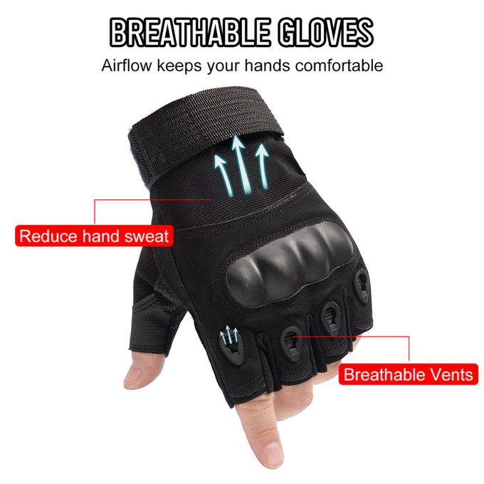 Tactical Half Finger Gloves – Hard Knuckle Sports & Outdoor Gym Gloves | Hiking, Cycling, Boxing, Motorcycle Riding, Shooting | Black