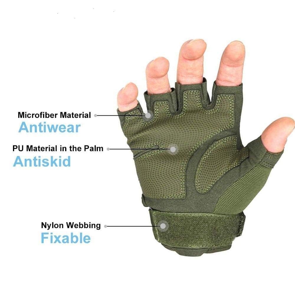 Tactical Half Finger Gloves – Hard Knuckle Sports & Outdoor Gym Gloves | Hiking, Cycling, Boxing, Motorcycle Riding, Shooting | Green