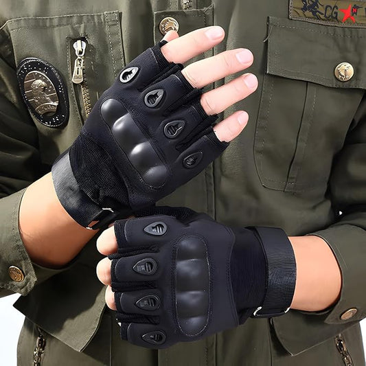 Tactical Half Finger Gloves – Hard Knuckle Sports & Outdoor Gym Gloves | Hiking, Cycling, Boxing, Motorcycle Riding, Shooting | Black